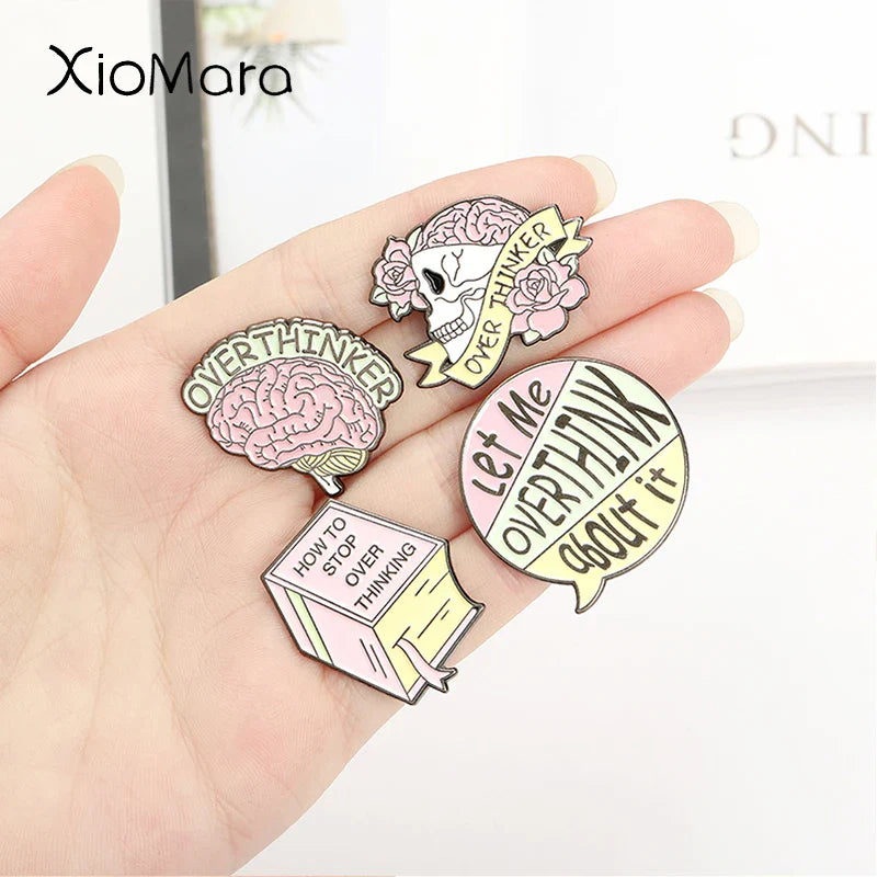 Creative Brain Brooches Minimalist Overthinking Jewelry Badge Heart Skeleton Trends