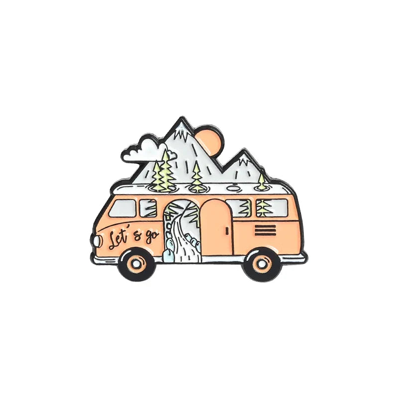 Camping Hiking Enamel Pin Mountain River Forest Brooch Lapel Badge Gift