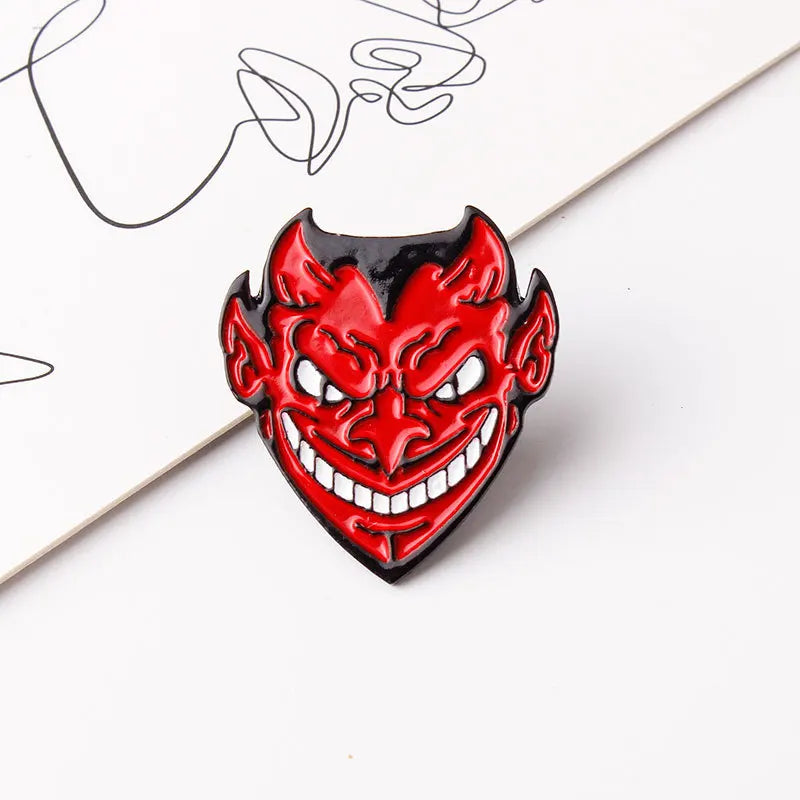 Demon Enamel Brooch Red Devil Grim Reaper Pin Gothic Jewelry Accessories Gift