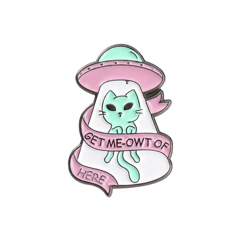 Alien Cat Enamel Pins UFO Badges Space Jewelry Universe Gifts