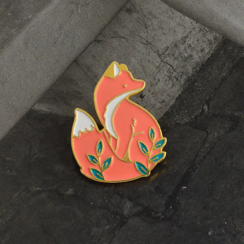 Fox Enamel Brooch Pin Cartoon Animal Jewelry Gift