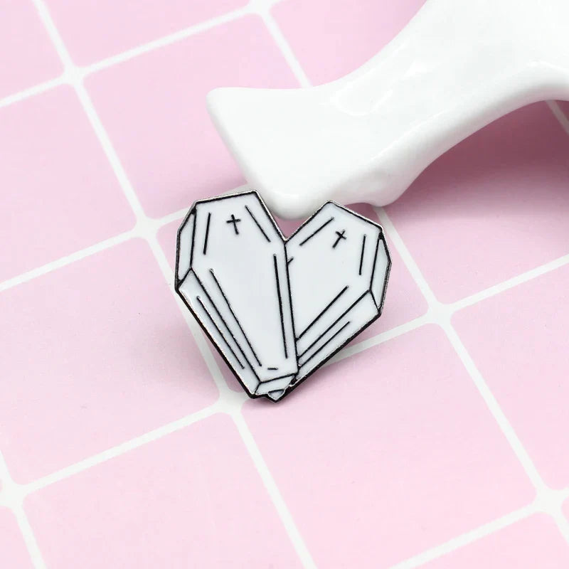 Gothic Heart Coffin Enamel Pin Brooch Halloween Jewelry Gift