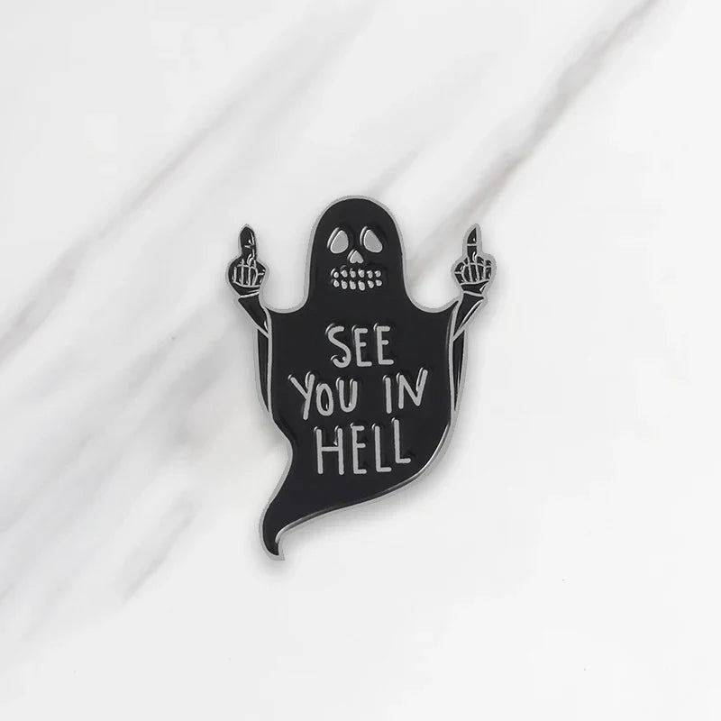SEE YOU IN HELL Ghost Enamel Brooch Pin Punk Jewelry Gift
