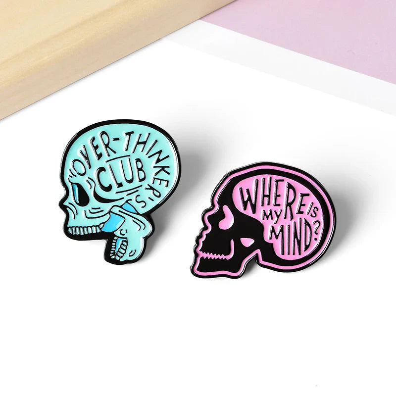 Overthinkers Club Anxiety OCD Badge Pin Mental Health Jewelry Gothic Halloween Accessories