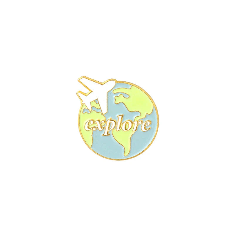 Go Travel Enamel Lapel Pin Adventure Quotes Brooches Planes Badges Accessories Jewelry