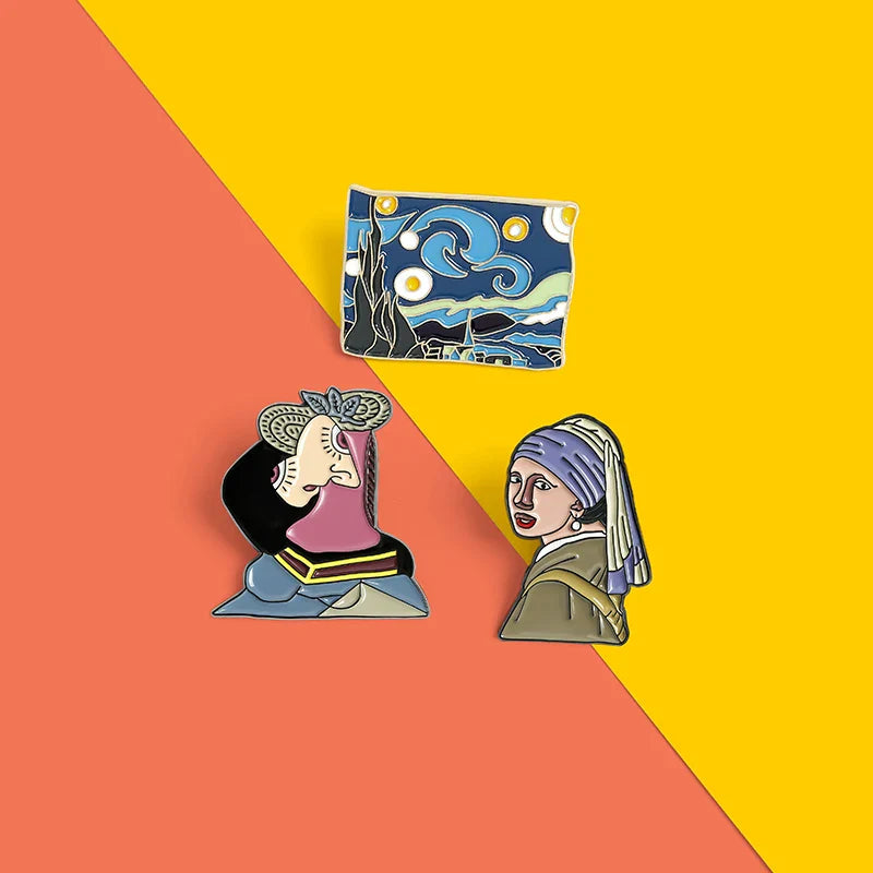 Van Gogh Starry Night Enamel Pin Girl with a Pearl Earring Brooch Art Badge Jewelry Gift