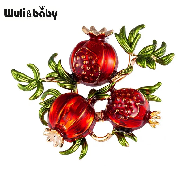 Wuli&baby Red Enamel Pomegranate Brooch Pin for Women