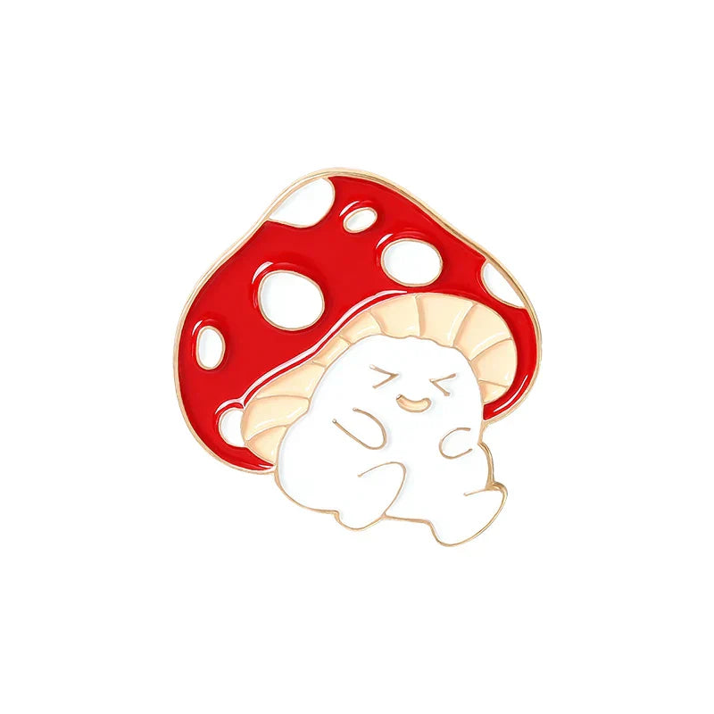 Cartoon Animal Mushroom Enamel Pin Frog Cat Hedgehog Brooch Badge Gift