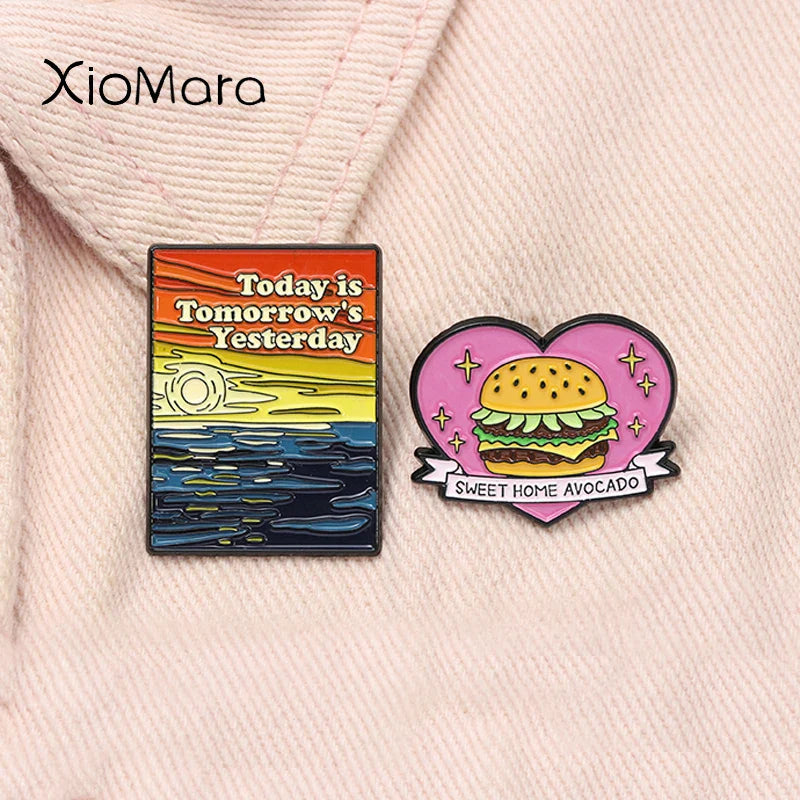 Funny Sitcom Enamel Pins - Cartoon Avocado Hamburger Badge Jewelry Gifts