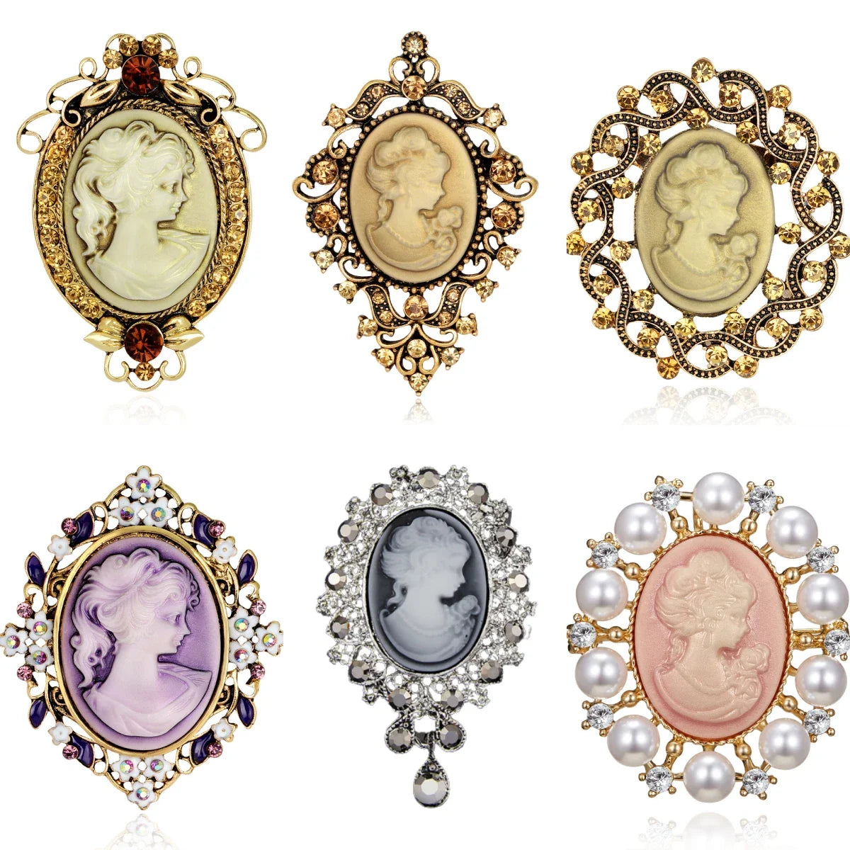 Gothic Crystal Rhinestone Cameo Brooch for Women