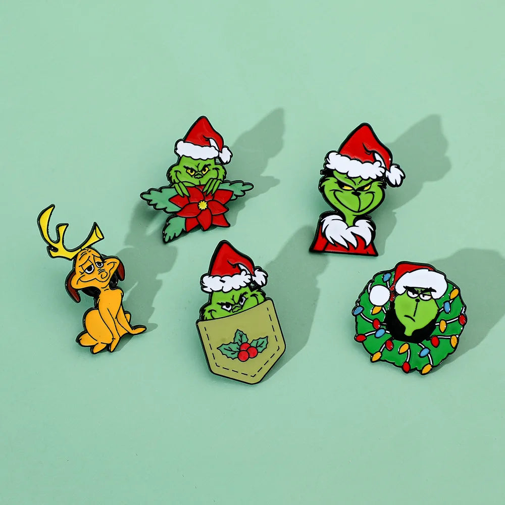 Christmas Enamel Brooch Green Monster Lapel Pin Jewelry Wholesale