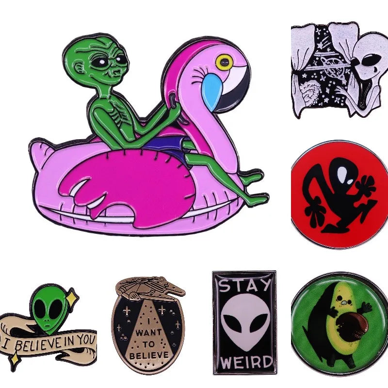 Enamel Pins Alien Spaceship Cat UFO Avocado Brooch Jewelry Gift Wholesale