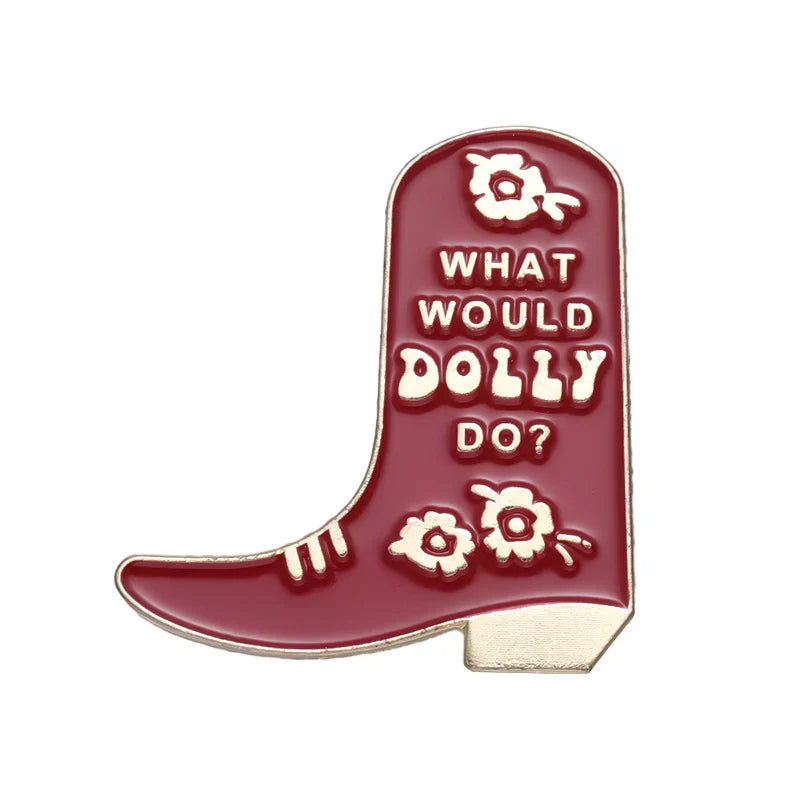 Dolly Parton Enamel Pin Pink Cowboy Boot Brooch Lapel Badge Jewelry Gift