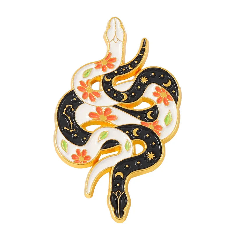 Black Snake Sword Flower Enamel Lapel Pins Jewelry Gifts