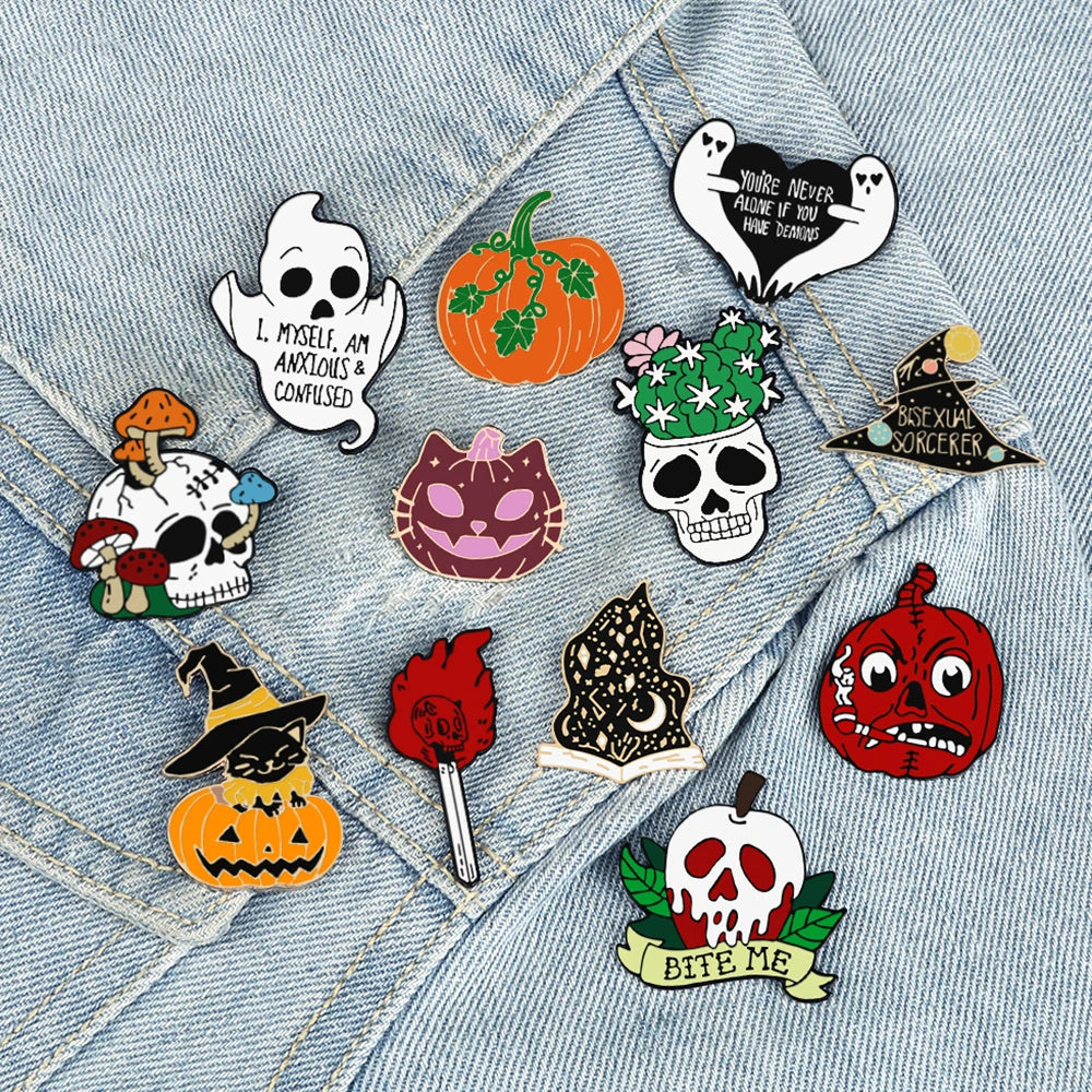 Halloween Ghost Enamel Pin Pumpkin Skeleton Brooch Witch Party Gift Lapel Fashion