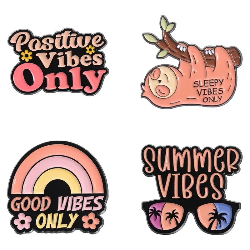 Cute Sloth Enamel Pins - Funny Good Vibes Summer Brooches Lapel Badges Jewelry Gift