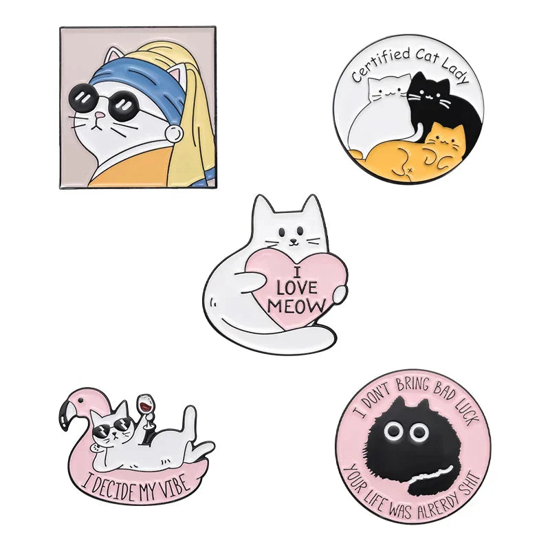 Cartoon Cat Enamel Pin Brooch Cute Kitten Gift Lapel Backpack Accessory
