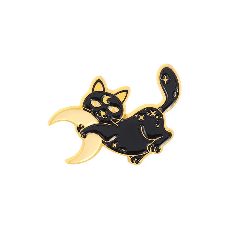 Moon Cat Enamel Lapel Pin Cartoon Brooch Jewelry Hat Backpack Badge Kids Gifts
