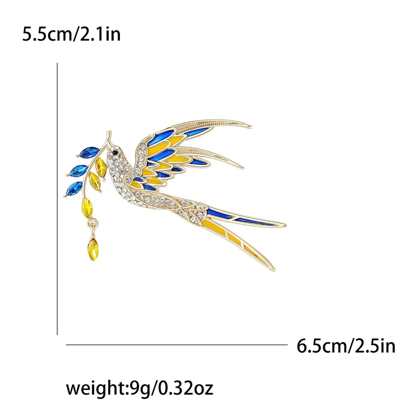 Enamel Peace Dove Brooch Rhinestone Wheat Pin Jewelry Accessories