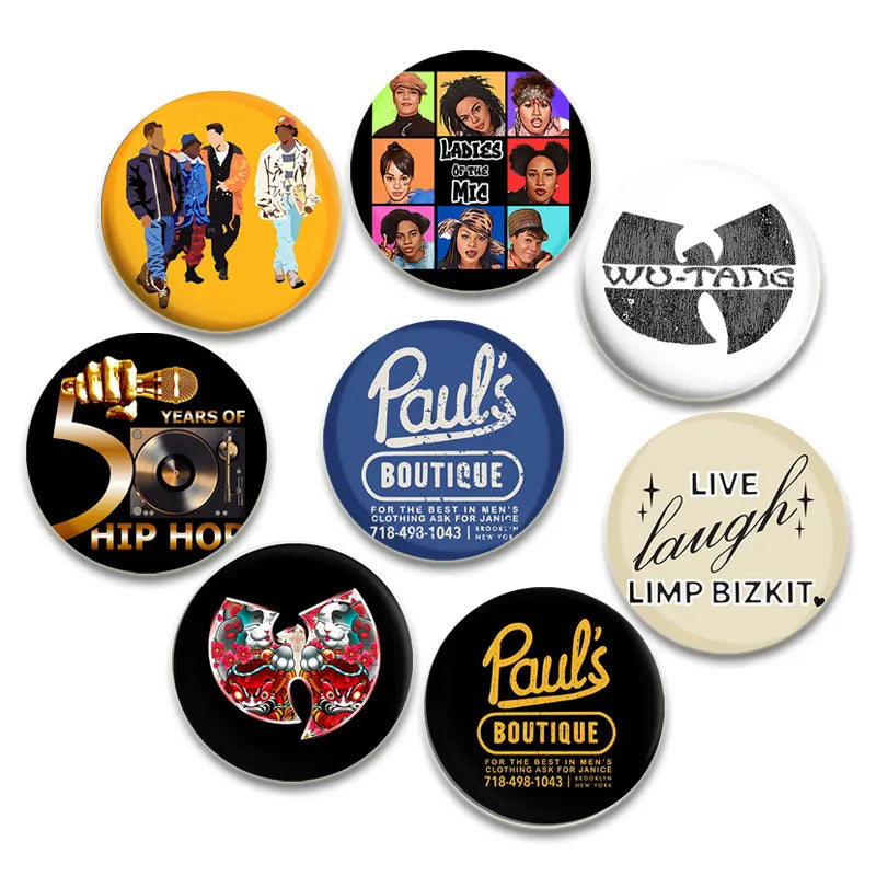 Hip-Hop Rapper Tinplate Pin Brooches 32/44/58mm Backpack Clothes Hat Accessories Badge Gifts