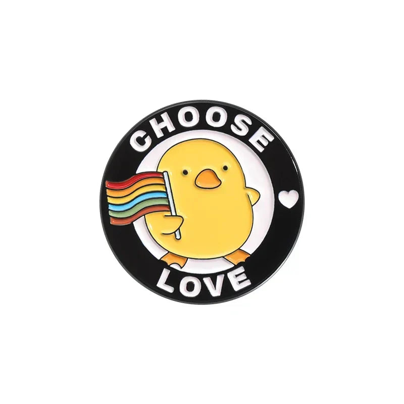 Funny Yellow Duck Enamel Pins Inner Peace Love Brooch Backpack Lapel Badge Jewelry Gifts
