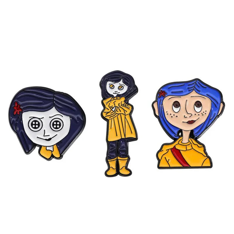 Coraline Enamel Pins Horror Cartoon Brooch Halloween Jewelry Gift