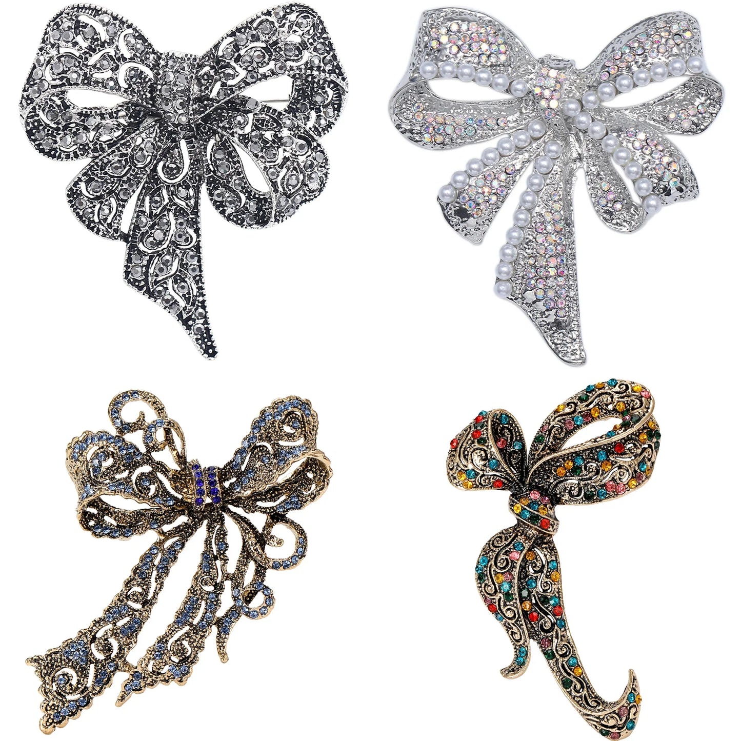 Rhinestone Bow Brooches for Women Unisex Party Gifts Jewelry Accessories