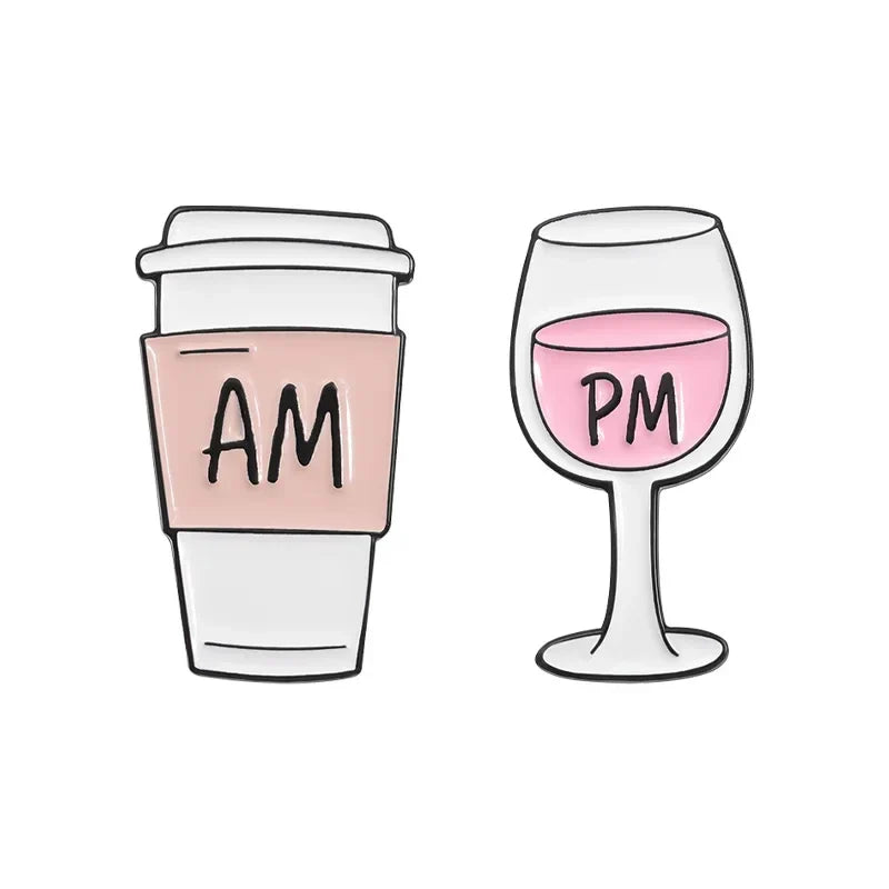 Cartoon Pink Cat Enamel Pins Set - Custom Car, Coffee, Wine Brooch Lapel Backpack Badge