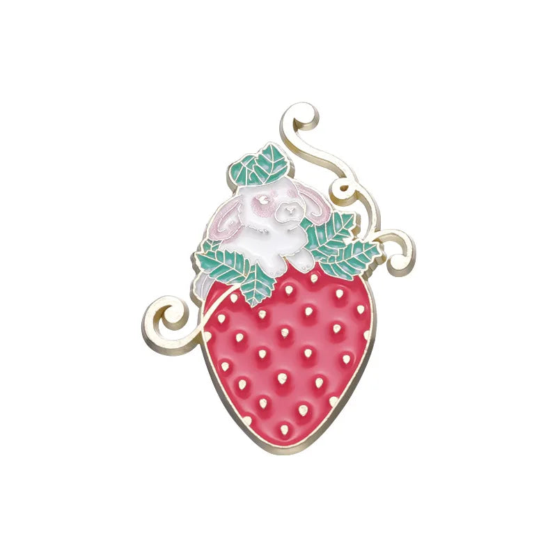 Strawberry Rabbit Enamel Pins Cute Camping Lapel Badges Brooches Accessories