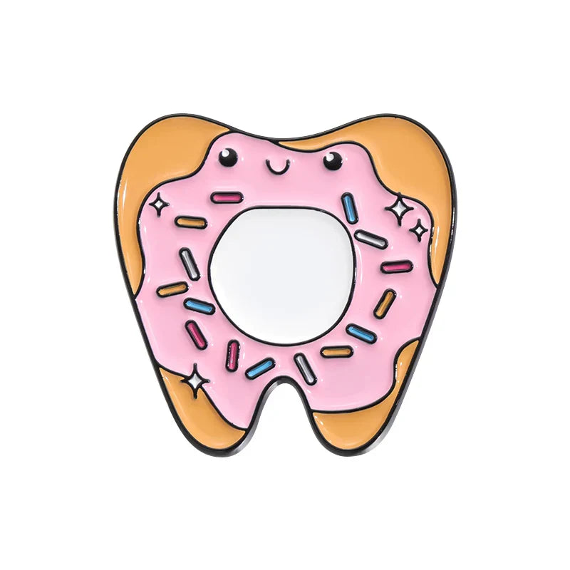 Cartoon Teeth Dessert Enamel Pins Ice Cream Donut Dental Brooches Lapel Badge Jewelry Gift for Kids