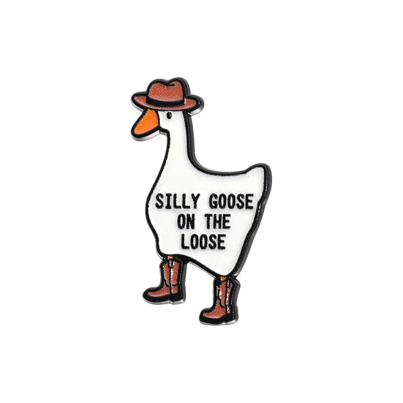 Silly Goose Enamel Pins Cartoon Brooches Lapel Badges Animal Jewelry Gift