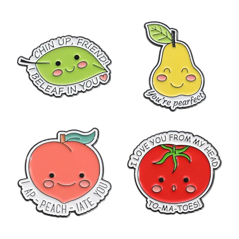 Positive Quotes Enamel Pins: Peach, Pear, Tomato Brooch - Chin Up, I Believe In You Lapel Badge Gift