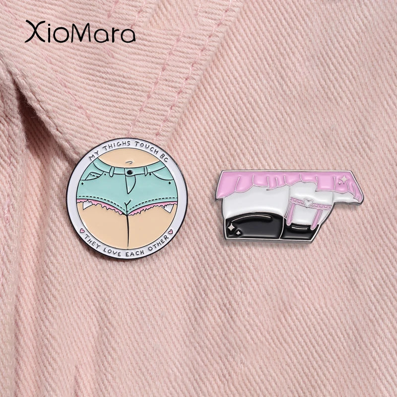 Thighs Touch Enamel Pin Adult Humor Sarcasm Brooch Lapel Badge Gift