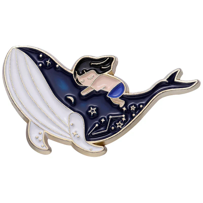 Astronaut Whale Enamel Pin Brooch Lapel Hat Backpack Jewelry Gifts