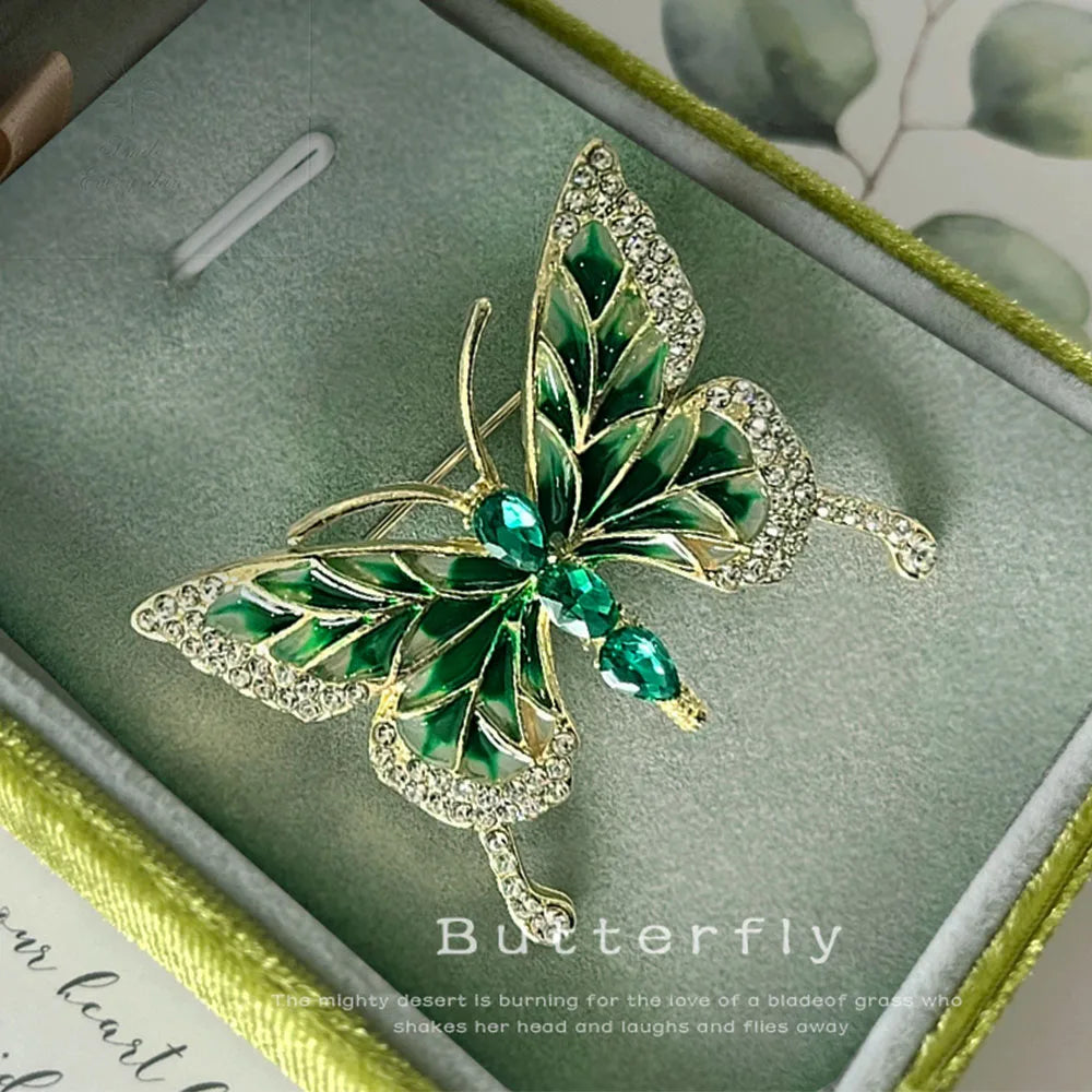 Green Crystal Butterfly Brooch Lapel Pin Jewelry Gift