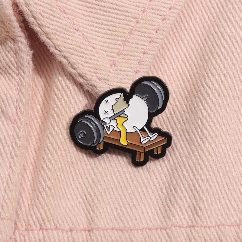 Cartoon Egg Dumbbell Brooch Lapel Pin Accessory Gift