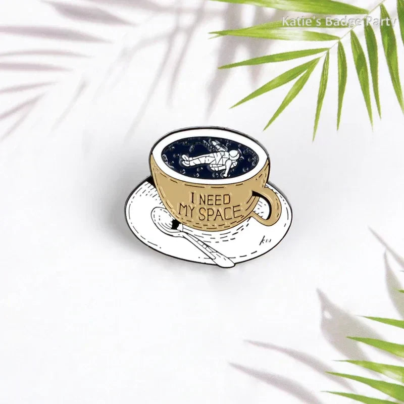 Coffee Lover Pin Badge Cat Skull Latte Brooch Wholesale Jewelry Gifts