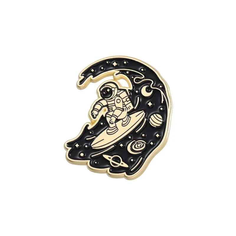 Astronaut Starry Sky Enamel Pins Space Brooches Lapel Badges