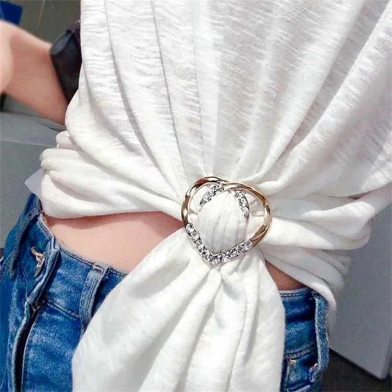 Peach Heart Rhinestone Scarf Buckle Women's Multi-functional Knot Accessory