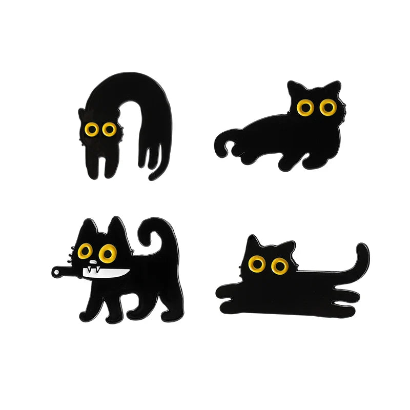 Cute Punk Cat Knife Enamel Pin Brooch Kawaii Kitten Lapel Badge Jewelry Gift