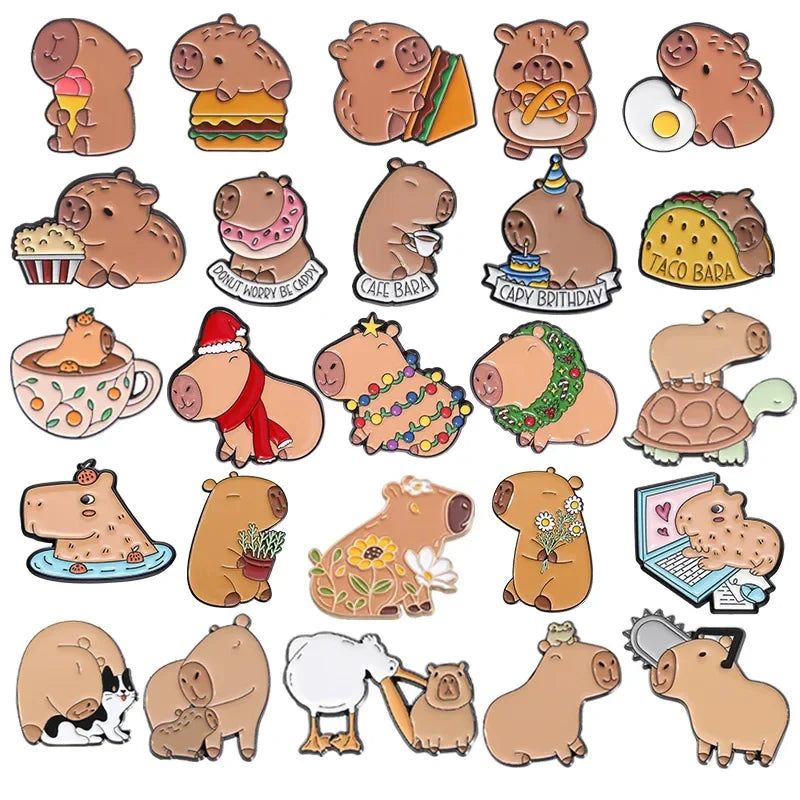 Capybara Hippo Burger Enamel Pins Christmas Brooch Lapel Badge Gift