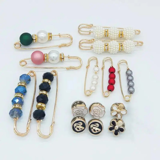 15-Piece Fashion Pin Brooch Set, Adjustable Waist, Elegant Jewelry