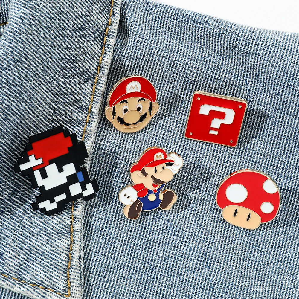 Super Mario Enamel Lapel Pins Mushroom Brooches Anime Badges Backpack Accessories Gift
