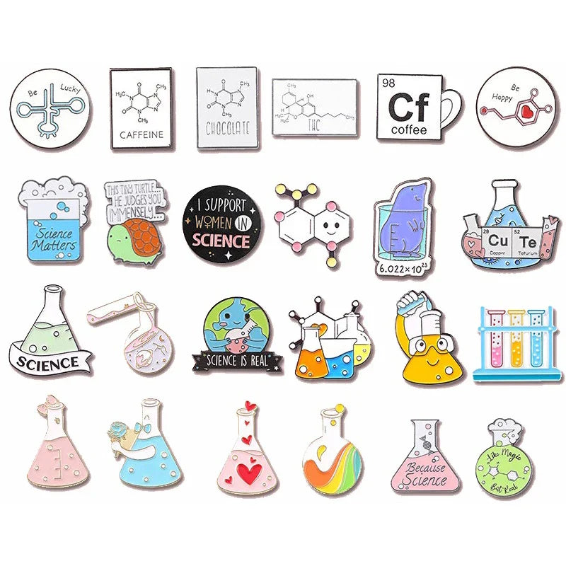 Enamel Pin Chemical Structure Brooch Jewelry Gift Beaker Test Tube Lapel Badge