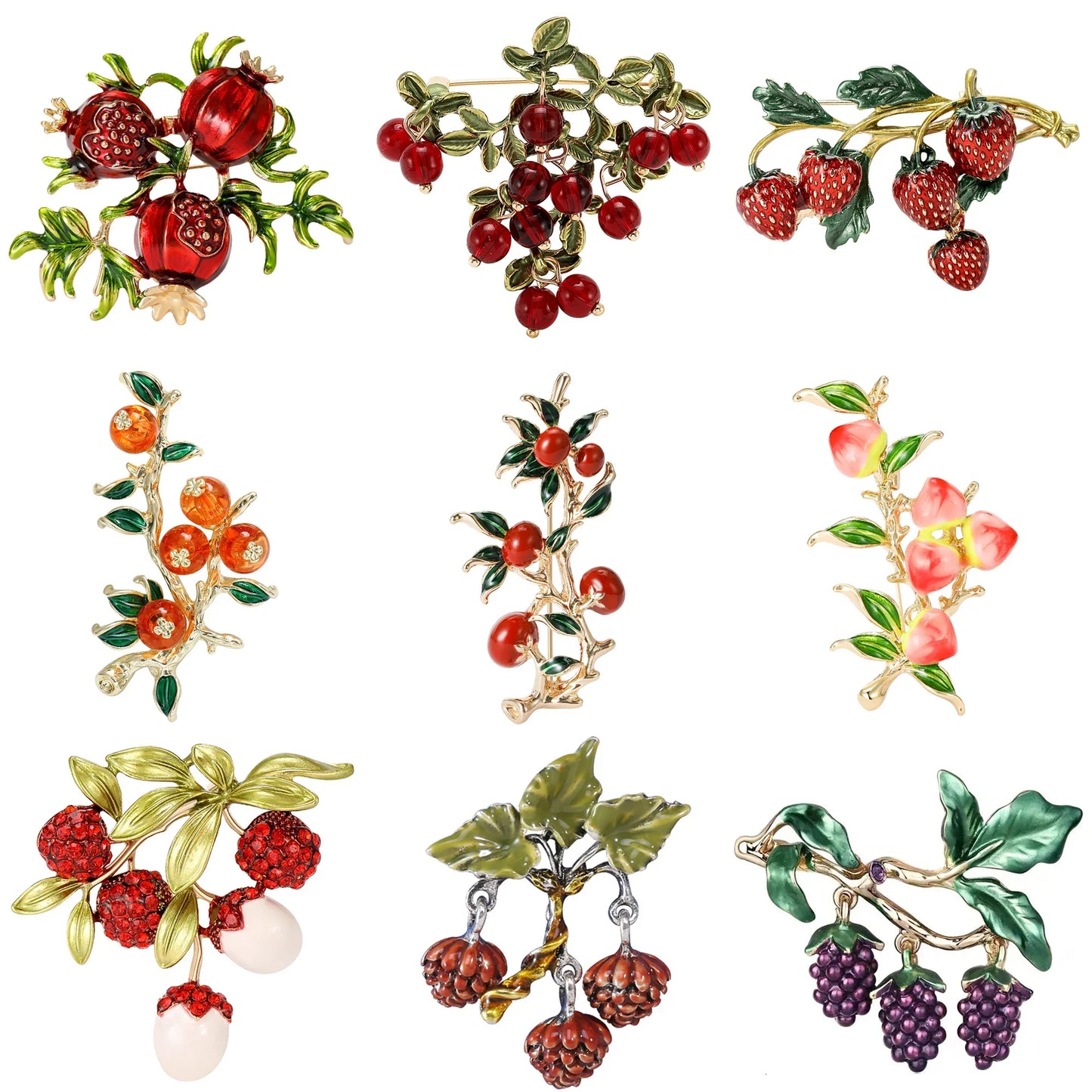 Rhinestone Pomegranate Brooch Enamel Fruit Pin Jewelry Accessories