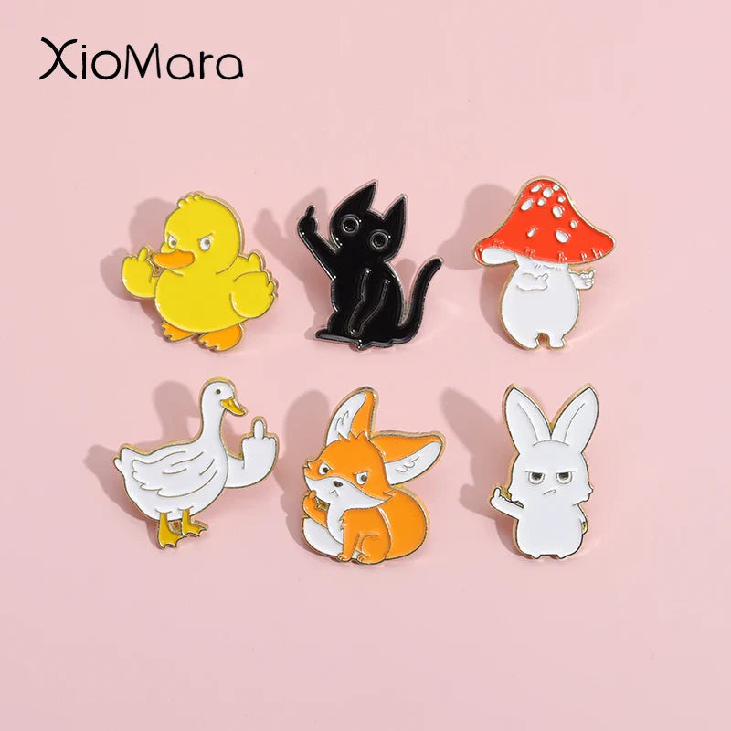 Sarcastic Middle Finger Animal Enamel Pins - Fox, Rabbit, Duck Brooches Jewelry Gifts