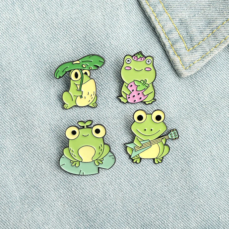 Frog Guitar Enamel Pin Cartoon Brooch Badge for Bags Jeans Hoodies Lapel Jewelry Gift