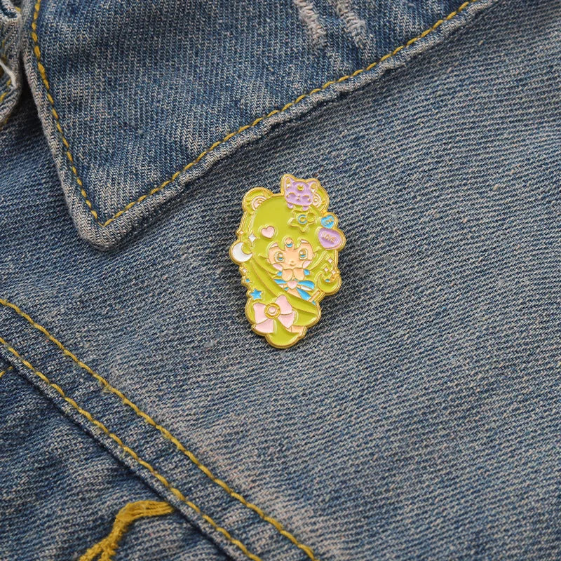 Girls Cat Enamel Pin Moon Star Bow Brooch Lapel Badge Jewelry Gift