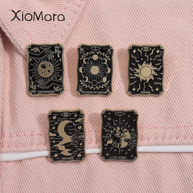 Tarot Card Enamel Pin: Sun Moon Magician Wheel Fortune Brooch
