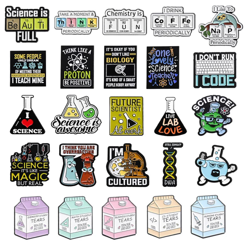 Science Test Tube Enamel Pins Chemical Element Microscope DNA Brooch Student Jewelry Gifts